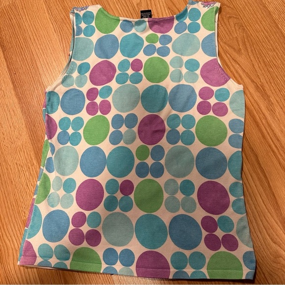 Vtg Women’s Large Sleeveless Tank Pastel Circles With Sequins Silk Nylon Blend - Picture 8 of 8